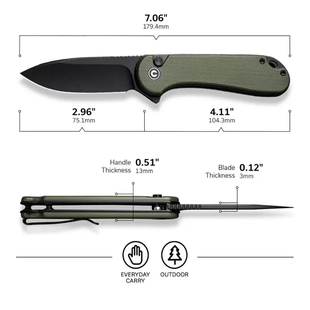CIVIVI Button Lock Elementum II Flipper Knife G10 Handle (2.96" Nitro-V Blade) - Picture 2 of 3
